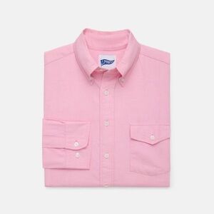 J. PRESS PINK ENZYME-WASH OXFORD SOLID SHIRT - FLAP POCKET - TRIM FIT - MEDIUM